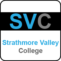 Strathmore Valley Logo with blue and black accents on top of white